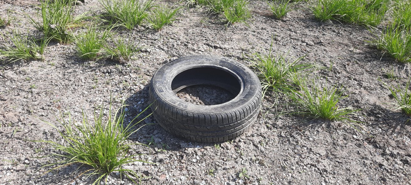 Autoreifen im Flussbett